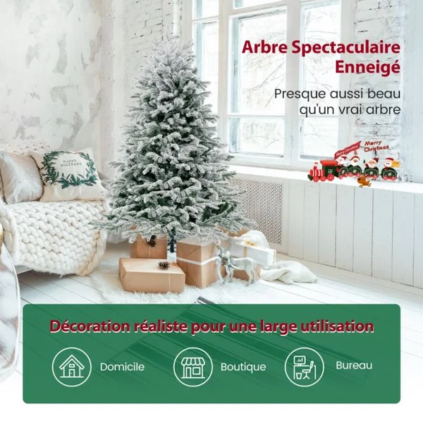 Sapin de Noël Artificiel de 135cm avec 688 Branches & 200 Lumières LED