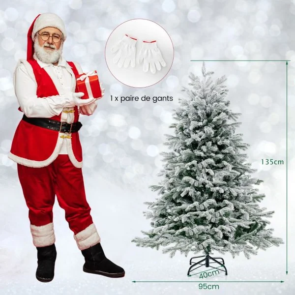 Sapin de Noël Artificiel de 135cm avec 688 Branches & 200 Lumières LED
