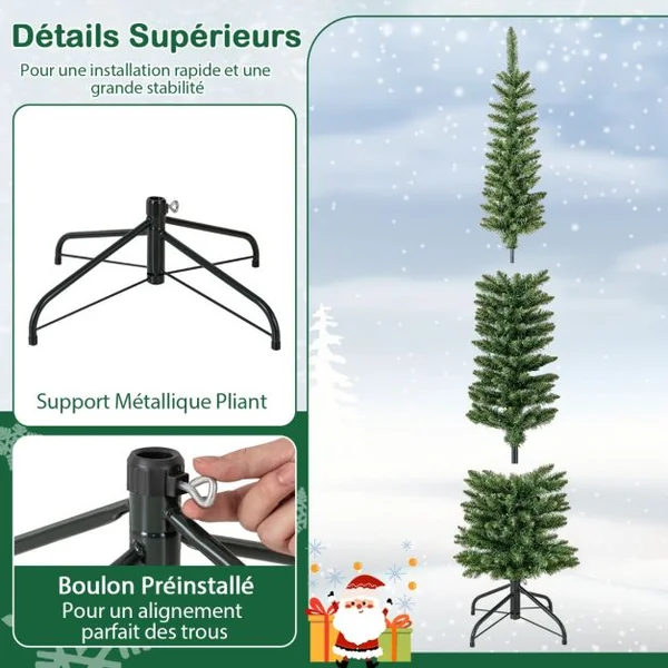 Sapin de Noël Artificiel de 150/180/210 Cm Arbre de Noël Pré-Éclairé 296/390/499 Branches 150/180/200 Lumières Led Blanc Chaud Support en Métal Pliable