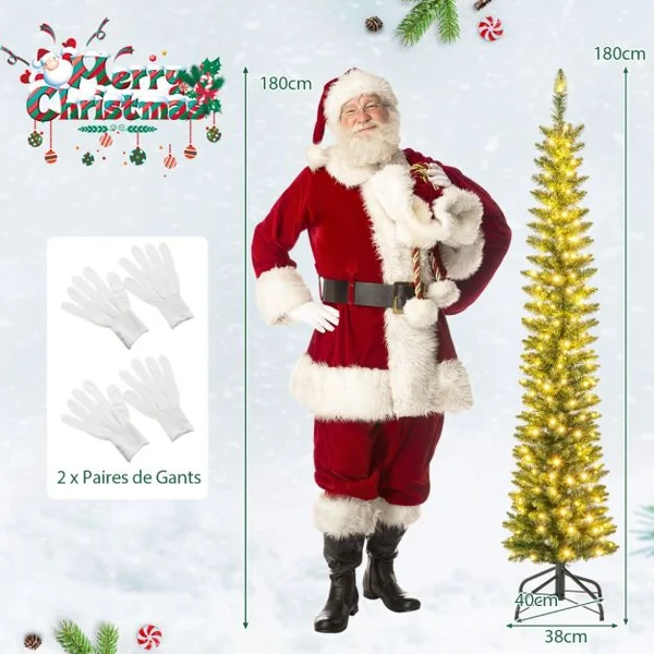 Sapin de Noël Artificiel de 150/180/210 Cm Arbre de Noël Pré-Éclairé 296/390/499 Branches 150/180/200 Lumières Led Blanc Chaud Support en Métal Pliable