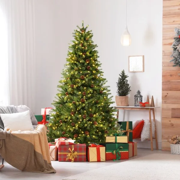 Sapin de Noël Artificiel de 180 Cm 944 Branches 92 Pommes de Pin 470 Lumières Led Minuterie Automatique 3 Modes d'Éclairage 4 Réglages de Luminosité