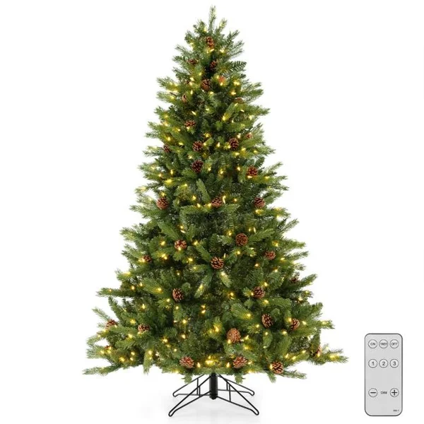 Sapin de Noël Artificiel de 180 Cm 944 Branches 92 Pommes de Pin 470 Lumières Led Minuterie Automatique 3 Modes d'Éclairage 4 Réglages de Luminosité