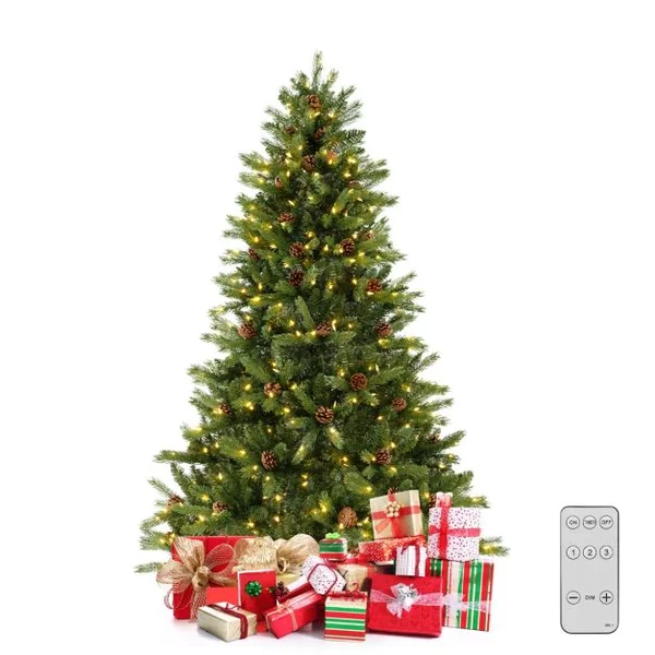 Sapin de Noël Artificiel de 180 Cm 944 Branches 92 Pommes de Pin 470 Lumières Led Minuterie Automatique 3 Modes d'Éclairage 4 Réglages de Luminosité