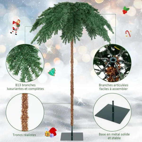 Sapin de Noël Artificiel de 180 cm avec 250 Lumières LED Blanc Chaud 813 Branches pour Porche Maison
