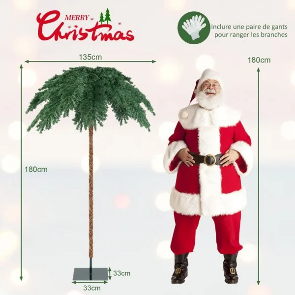 Sapin de Noël Artificiel de 180 cm avec 250 Lumières LED Blanc Chaud 813 Branches pour Porche Maison