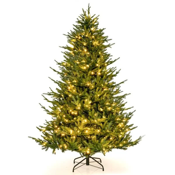 Sapin de Noël Artificiel de 183 cm Arbre de Noël à Charnière avec 788 Branches en PE et PVC 280 Lumières LED Blanc Chaud et 8 Modes d'Éclairage