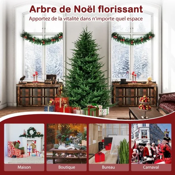 Sapin de Noël Artificiel de 183 cm Arbre de Noël à Charnière avec 788 Branches en PE et PVC 280 Lumières LED Blanc Chaud et 8 Modes d'Éclairage