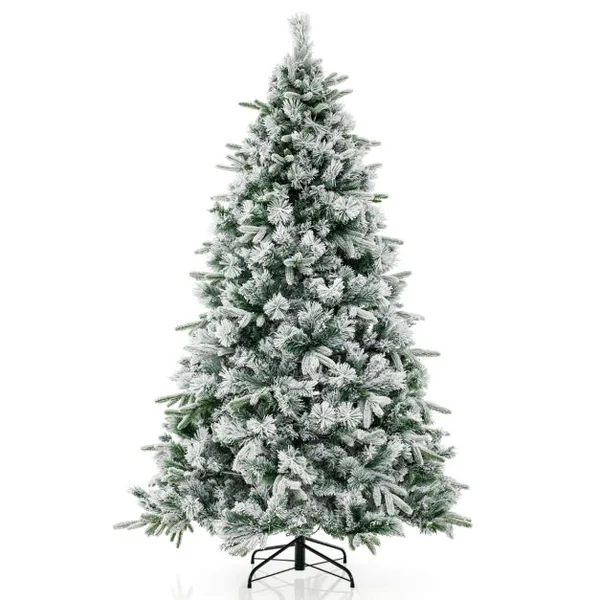 Sapin de Noël Artificiel de 186 cm avec Aiguilles de Pin Arbre de Noël Floqué avec 250 Lumières LED Blanches Chaudes & 752 Branches Mixtes pour la Maison le Bureau & le Carnaval