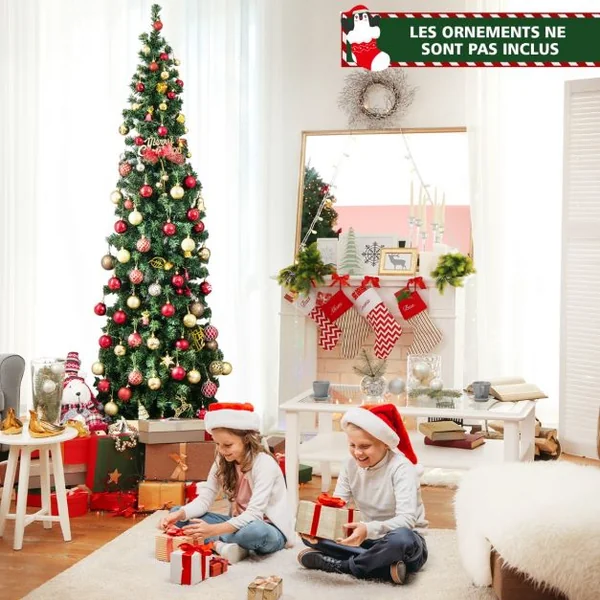 Sapin de Noël Artificiel Demi Arbre Mural 210 cm 150 LED Lumières Blanc Chaud 450 Pointes de Branches Support en Métal