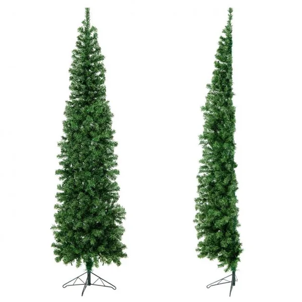 Sapin de Noël Artificiel Demi Arbre Mural 210 cm 150 LED Lumières Blanc Chaud 450 Pointes de Branches Support en Métal