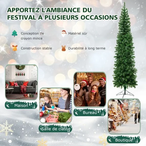 Sapin de Noël Artificiel Demi Arbre Mural 210 cm 150 LED Lumières Blanc Chaud 450 Pointes de Branches Support en Métal