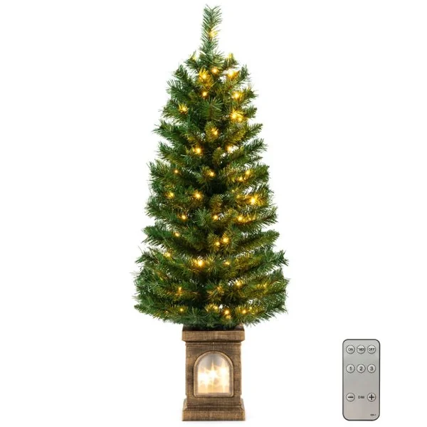 Sapin de Noël Artificiel en Pot Pré-Éclairé de 120 Cm Arbre de Noël Avec 100 Lumières Led Minuterie 3 Modes d'Éclairage 160 Pointes de Branches