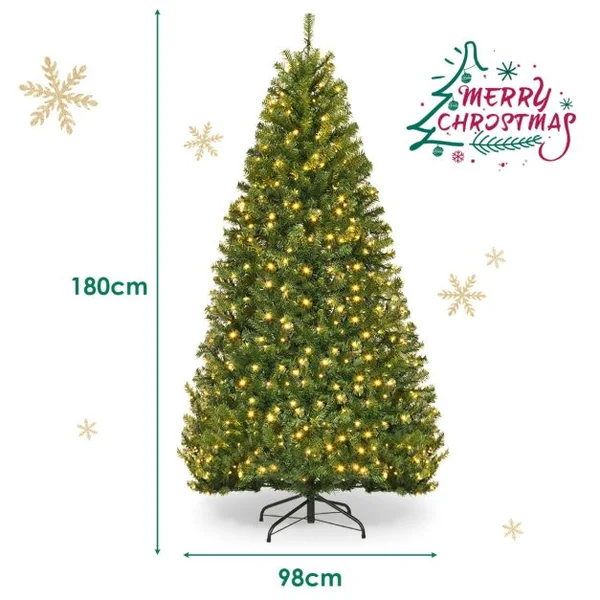 Sapin de Noël Artificiel Pré-éclairé 11 Modes d'Eclairage Sapin de Noël Articulé avec Branches en PVC Support en Métal Pliable Sapin Vert