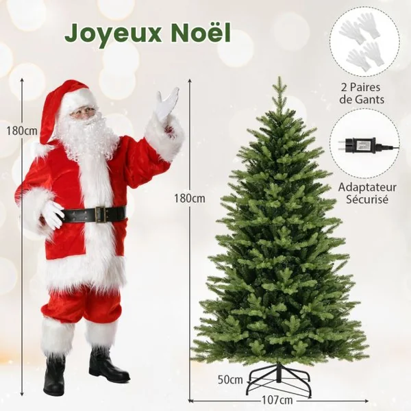 Sapin De Noël Artificiel Pré-Éclairé 150/180/210 Cm Arbre De Noël 844 Branches 250 Lumières Led Multicolores et Blanc Chaud 11 Modes d'Éclairage à Charnière