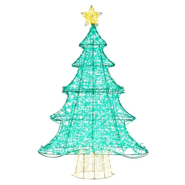Sapin de Noël Artificiel Pré-éclairé de 123 cm Décoration de Noël en Tuyau avec 520 LED Étoile au Sommet Guirlande Lumineuse Étanche
