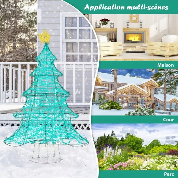 Sapin de Noël Artificiel Pré-éclairé de 123 cm Décoration de Noël en Tuyau avec 520 LED Étoile au Sommet Guirlande Lumineuse Étanche