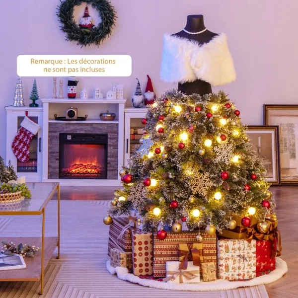 Sapin de Noël Artificiel Pré-éclairé de 150 cm en Forme de Jupe de Mannequin 465 Pointes de Branches 50 Boules LED 36 Pommes de Pin