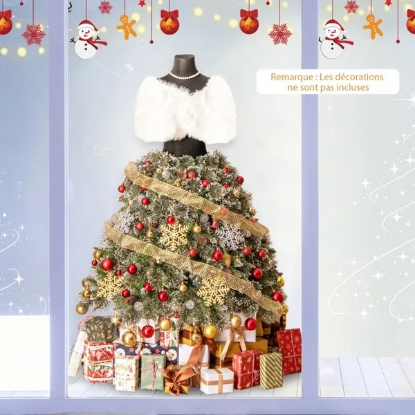 Sapin de Noël Artificiel Pré-éclairé de 150 cm en Forme de Jupe de Mannequin 465 Pointes de Branches 50 Boules LED 36 Pommes de Pin
