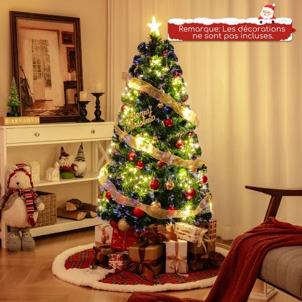 Sapin de Noël Artificiel à Fibre Optique de 120/150/180cm Guirlande Lumineuse 18/24/36 Lumières Blanches Chaudes 130/170/230 Pointes de Branches Etoile