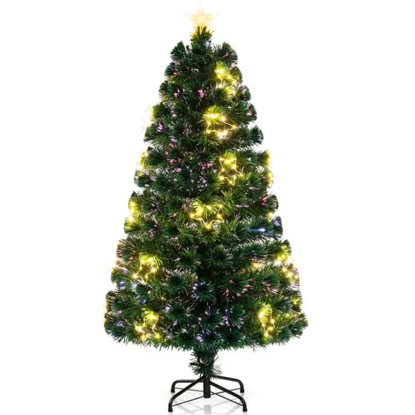 Sapin de Noël Artificiel à Fibre Optique de 120/150/180cm Guirlande Lumineuse 18/24/36 Lumières Blanches Chaudes 130/170/230 Pointes de Branches Etoile