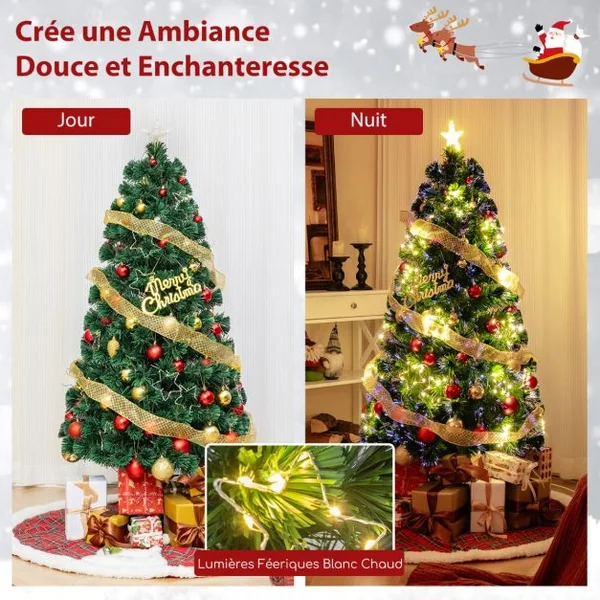 Sapin de Noël Artificiel à Fibre Optique de 120/150/180cm Guirlande Lumineuse 18/24/36 Lumières Blanches Chaudes 130/170/230 Pointes de Branches Etoile