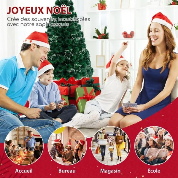 Sapin de Noël Artificiel à Fibre Optique de 120/150/180cm Guirlande Lumineuse 18/24/36 Lumières Blanches Chaudes 130/170/230 Pointes de Branches Etoile