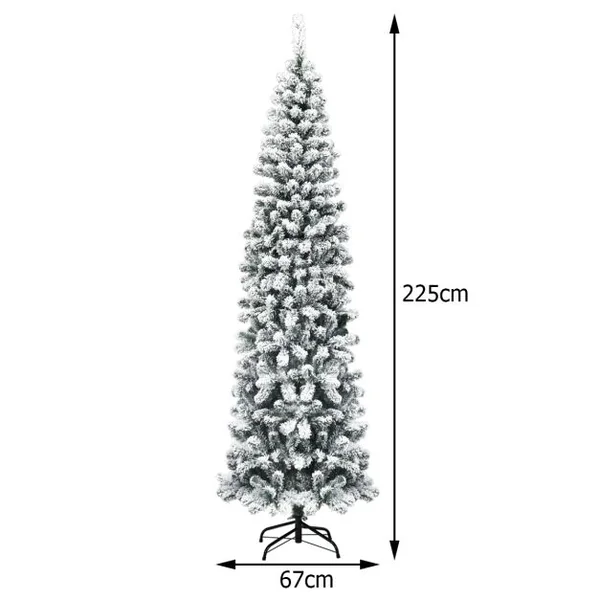 Sapin de Noël Artificiel à Flocons de Neige LED 225CM à Charnières avec 350 Lumières Aiguilles en PVC Support Métallique