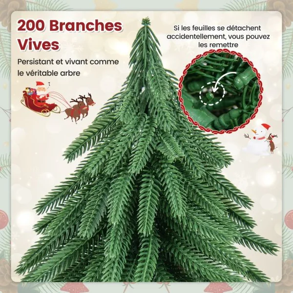 Sapin de Noël de Table de 40 cm Arbre de Noël Artificiel 200 Branches et Base en Bois Massif Décoration de Noël sans Installation