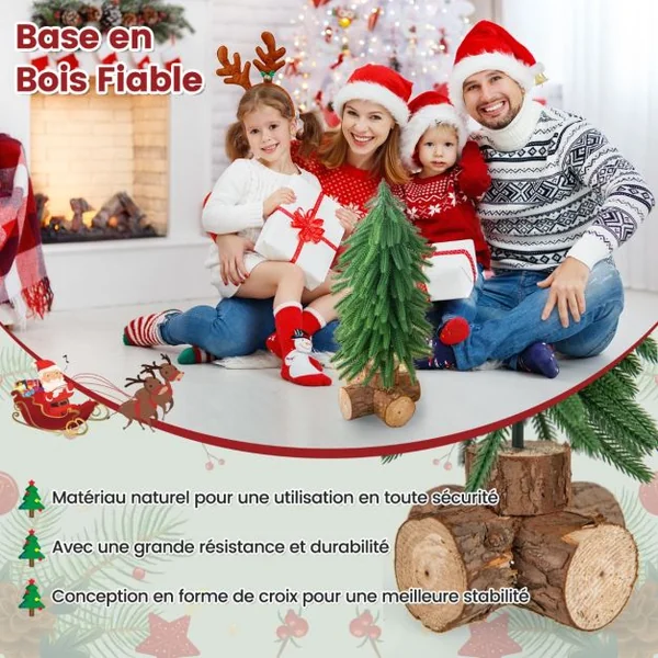 Sapin de Noël de Table de 40 cm Arbre de Noël Artificiel 200 Branches et Base en Bois Massif Décoration de Noël sans Installation