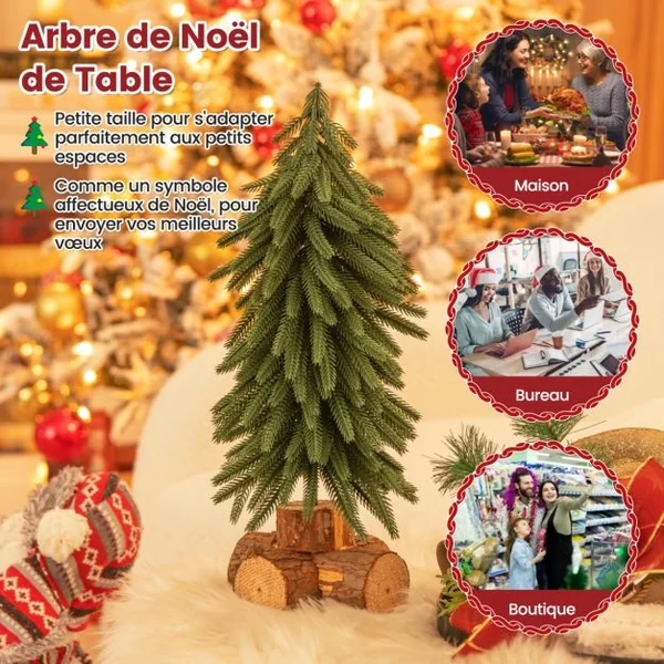 Sapin de Noël de Table de 40 cm Arbre de Noël Artificiel 200 Branches et Base en Bois Massif Décoration de Noël sans Installation