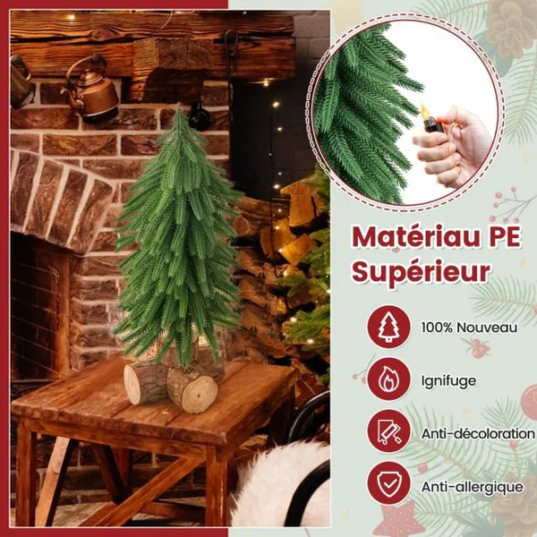Sapin de Noël de Table de 40 cm Arbre de Noël Artificiel 200 Branches et Base en Bois Massif Décoration de Noël sans Installation
