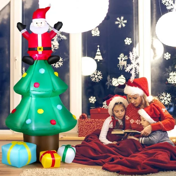 Sapin de Noël Gonflable 2,1 m avec Père Noël Lumières LED Gonfleur Étanche Décoration de Noël pour Intérieure/Extérieure