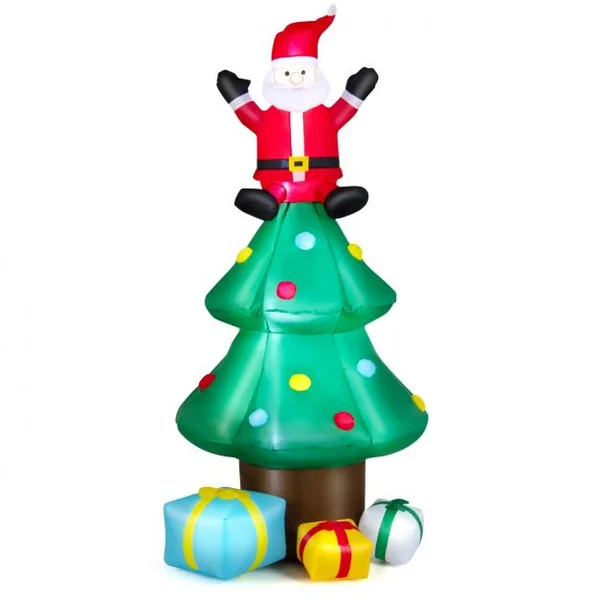 Sapin de Noël Gonflable 2,1 m avec Père Noël Lumières LED Gonfleur Étanche Décoration de Noël pour Intérieure/Extérieure