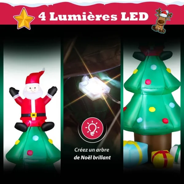 Sapin de Noël Gonflable 2,1 m avec Père Noël Lumières LED Gonfleur Étanche Décoration de Noël pour Intérieure/Extérieure