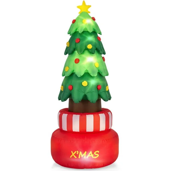 Sapin de Noël Gonflable Rotatif 245 CM Décorations Gonflables de Noël avec Lumières LED Arbre Gonflable de Noël avec Sacs d'Eau