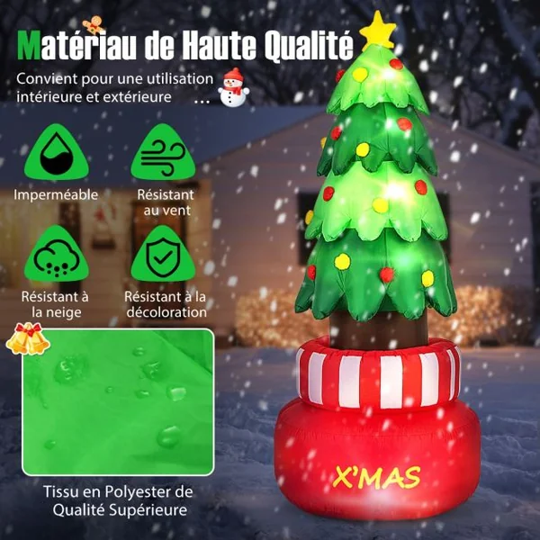 Sapin de Noël Gonflable Rotatif 245 CM Décorations Gonflables de Noël avec Lumières LED Arbre Gonflable de Noël avec Sacs d'Eau
