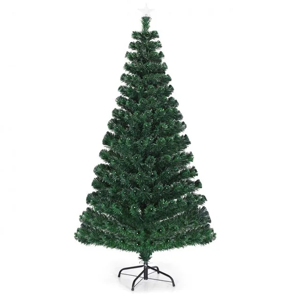 Sapin de Noël LED 180 cm avec 230 Lumières 8 Modes d’Illuminations à Fibre Optique Pré-éclairé Aiguilles en PVC 230 Branches