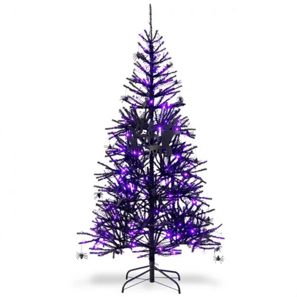 Sapin de Noël Noir 180CM Sapin Artificiel d'Halloween avec 791 Branches 250 Lumières Arbre de Décoration pour Maison Bureau