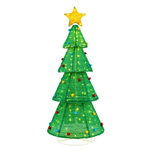 Sapin de Noël Pliable de 190 cm avec 200 Lumières LED Intégrées Arbre de Noël Pré-éclairé Etoile Supérieure Boules de Fourrurel