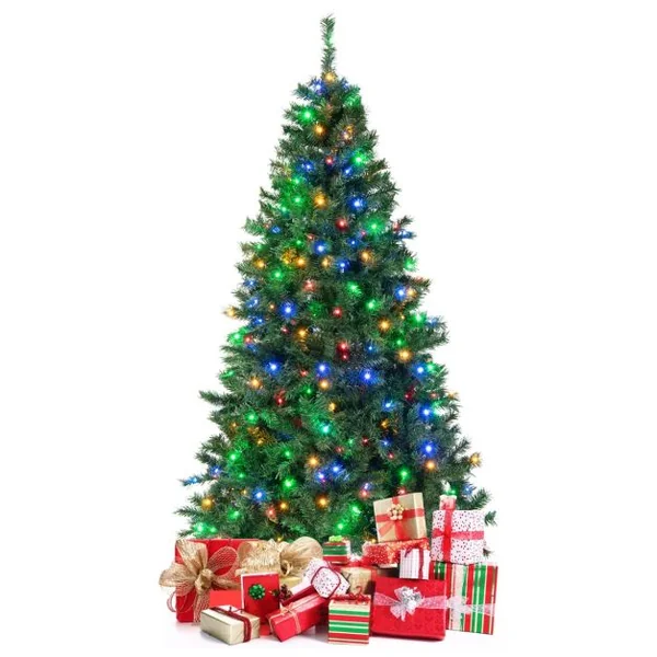 Sapin de Noël Pré-Illuminé de 215 Cm Éclairé avec Lumières Led Multicolores 350 Support en Métal Pliable