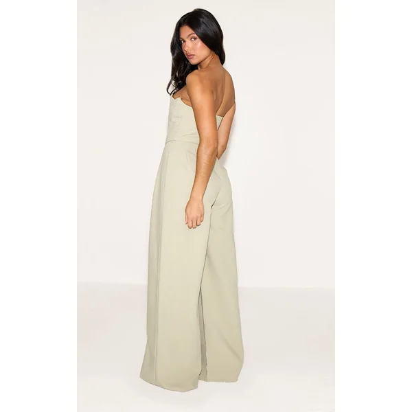Sauge Combinaison Pantalon Large Ajustée PLT Label Avec Détail Bustier Corset
