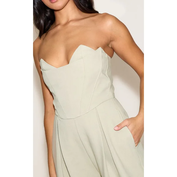 Sauge Combinaison Pantalon Large Ajustée PLT Label Avec Détail Bustier Corset