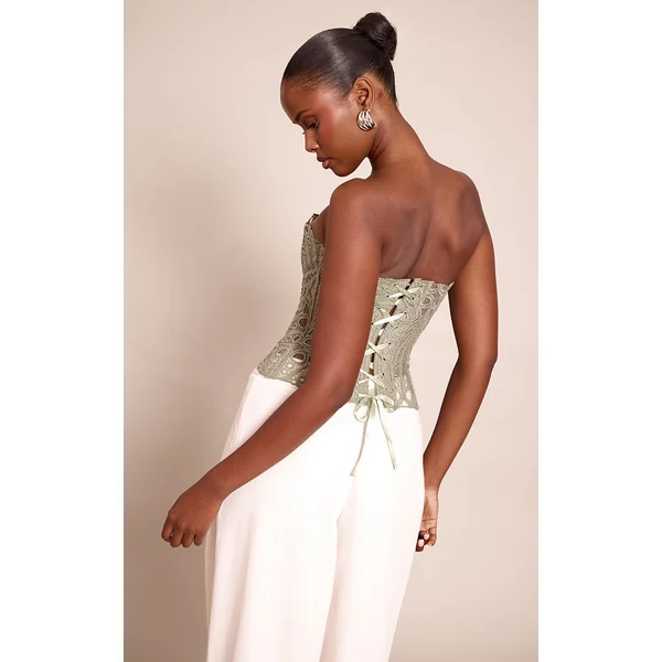 Sauge Corset En Dentelle Florale Transparente Texturée