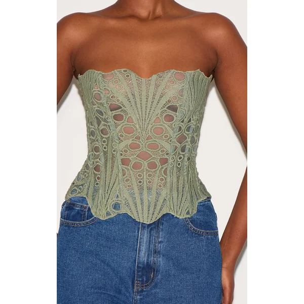Sauge Corset En Dentelle Florale Transparente Texturée
