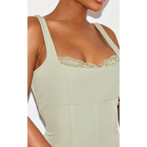 Sauge Ensemble Top Corset À Bordure En Dentelle Shape