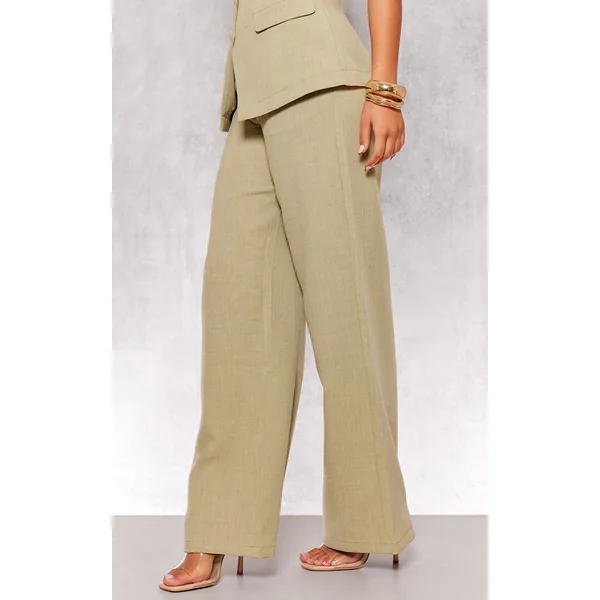 Sauge Pantalon Large Tailleur Tissé Haut De Gamme Taille Haute