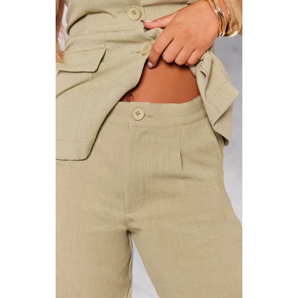 Sauge Pantalon Large Tailleur Tissé Haut De Gamme Taille Haute