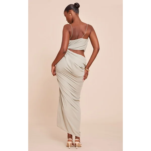 Sauge Robe Mi-longue En Mousseline Avec Découpes Et Drapés