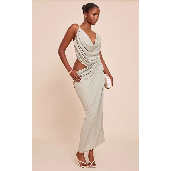 Sauge Robe Mi-longue En Mousseline Avec Découpes Et Drapés