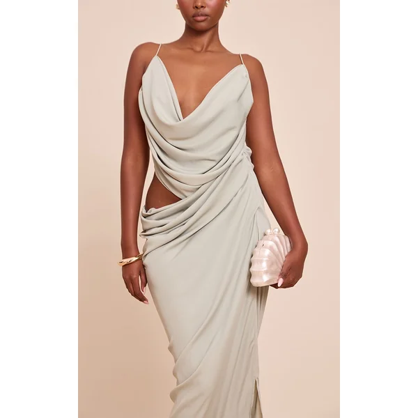Sauge Robe Mi-longue En Mousseline Avec Découpes Et Drapés